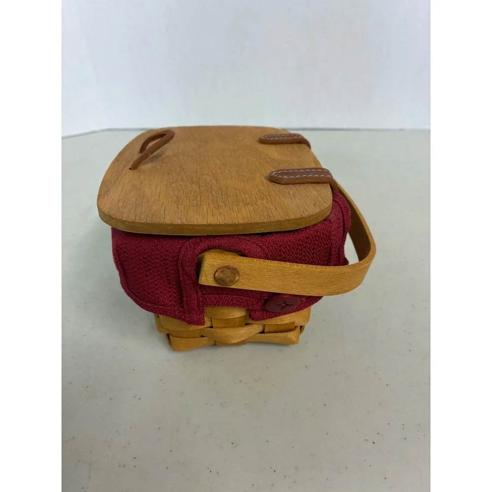 Longaberger Woven Wood Basket Burgundy Liner Wood Lid Divided Protector‎ Set
